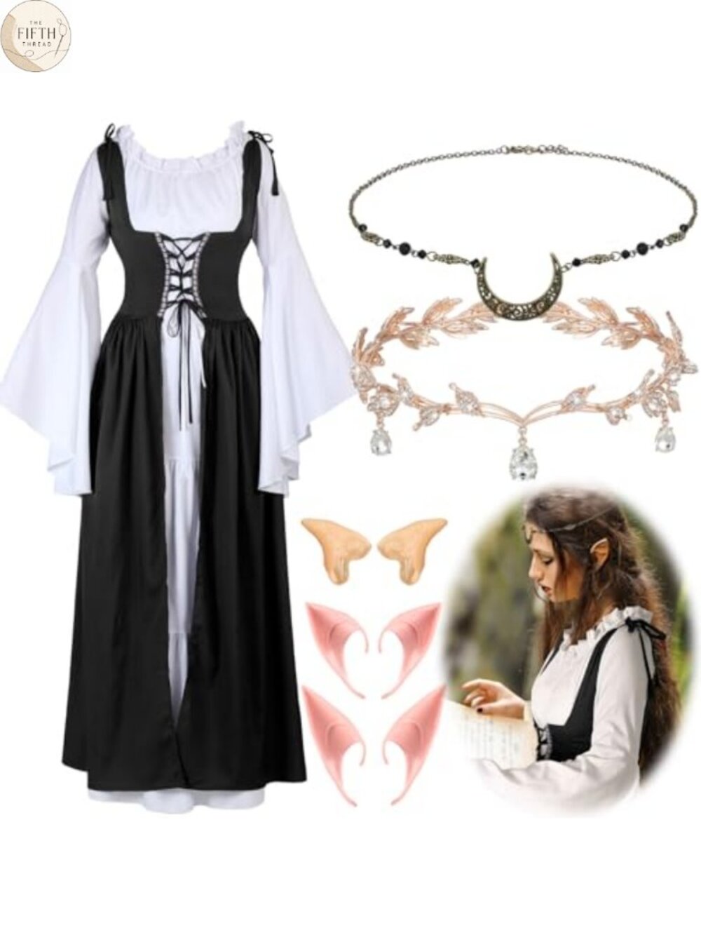 Medieval Renaissance Costume Set Bell Sleeve Corset Dress Cosplay